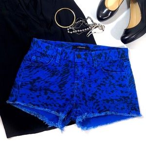 J BRAND Electric Blue Black Animal Cut Off Shorts